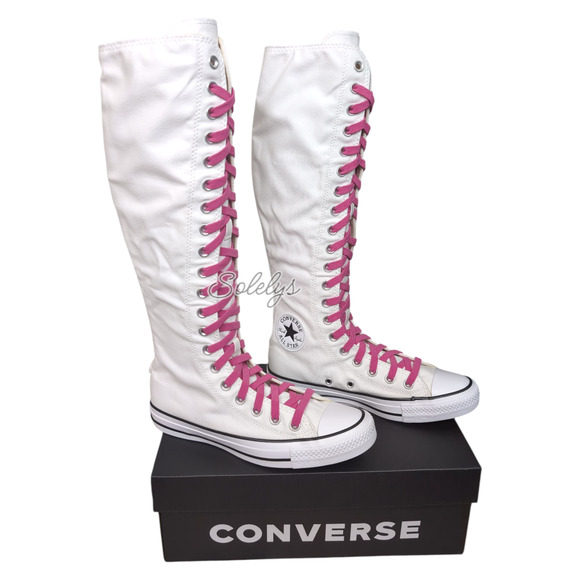 Converse CTAS XXHI Womens 7 White Pink Black Canvas Knee High Sneaker Boot NEW - Picture 1 of 10